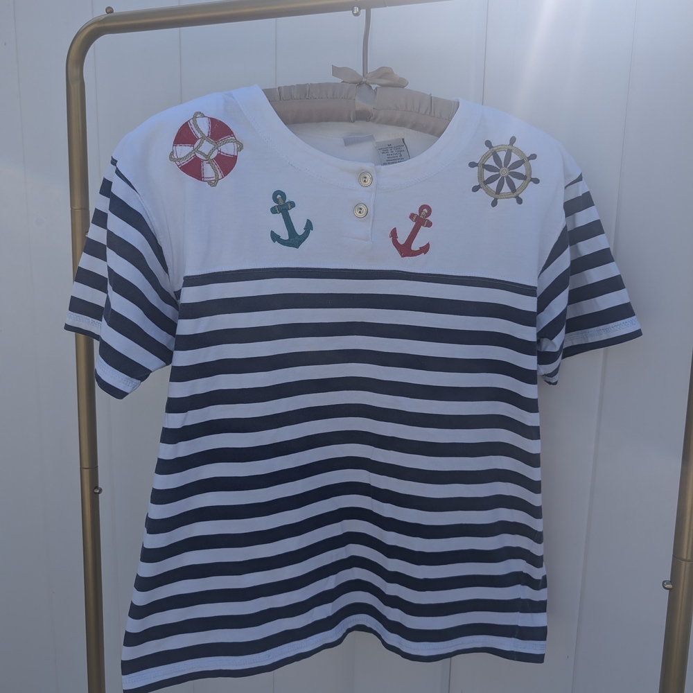 Nautical Women's Tee Stripes and Anchor Design